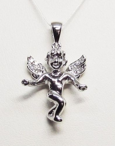 Angel Pendant/Charm 14Kt White Gold with Diamonds
