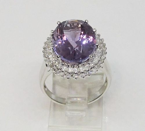 Amethyst and Diamond Ring 14Kt White Gold