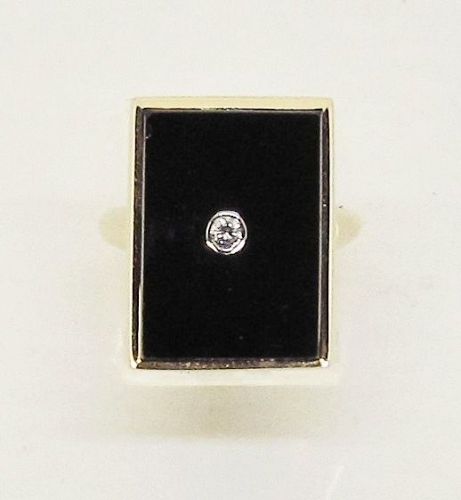 Art Deco Onyx and Diamond Ring 14Kt Gold