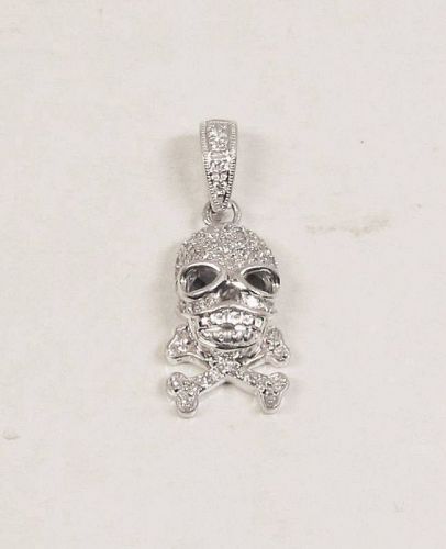 Skull and Crossbones Pendant 14Kt White Gold with Pave Diamonds