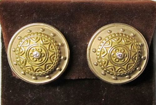 Etruscan Style 18Kt Two Tone Gold Earrings with Diamond