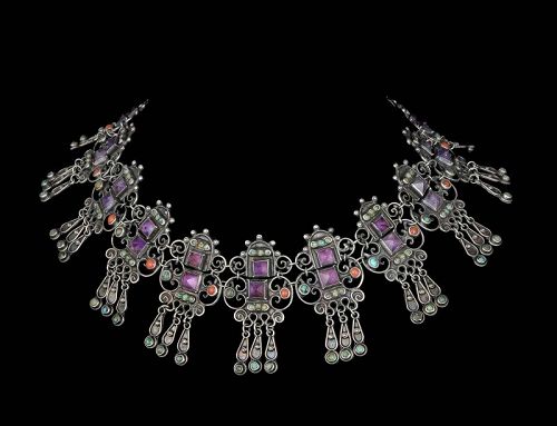 stunning CEL Mexican silver Matl-style jeweled Necklace