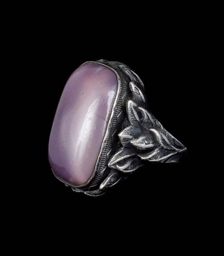 40s retro sterling silver and purple moonglow lucite Ring
