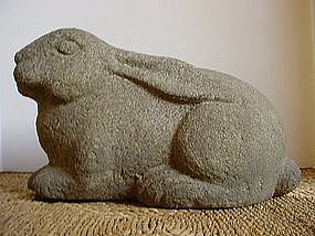 Japanese 20th C carved granite rabbit garden decoration