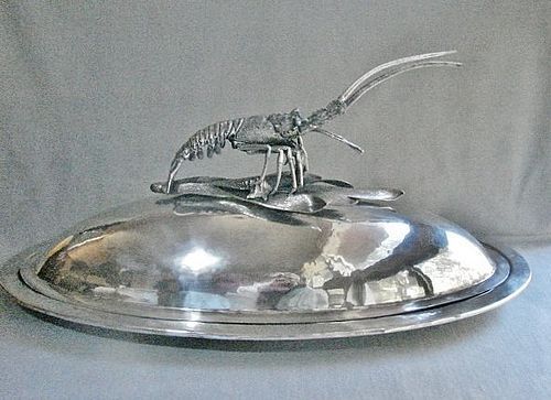 Large and Extraordinary Silver Plate Covered Lobster Platter