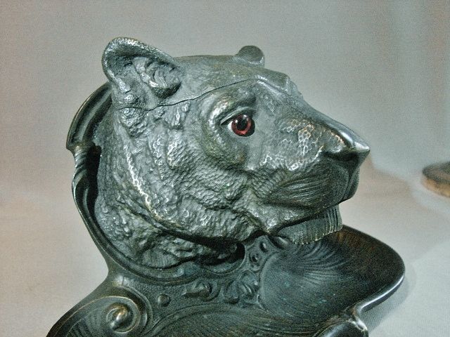 Bronze Inkwell Lion Head - 19th Century Finely Detailed.