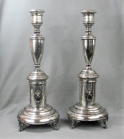 16" pair Austro-Hungarian Shabbat Siver Candlesticks