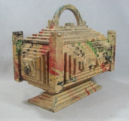 Marvelous Marbled Tramp Art Pedestal Box