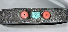 Tibetan Silver Coral and Turquoise Belt Buckle on New Leather Belt