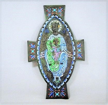 Antique Enamel Madonna and Child on Copper - 19th Century - Limoges