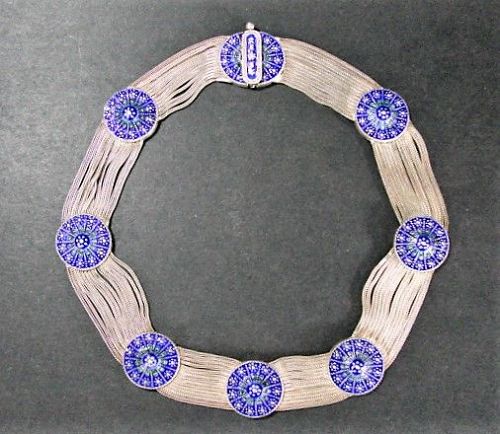 Silver and Enamel Byzantine Style Multi Strand Necklace