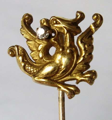 Griffin or Dragon Stick Pin – Diamond 14kt