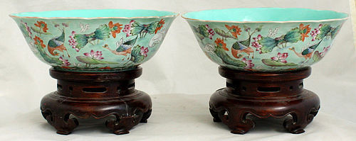 Pair Chinese Qing Daoguang Mark & Period Famille Rose Porcelain Bowls