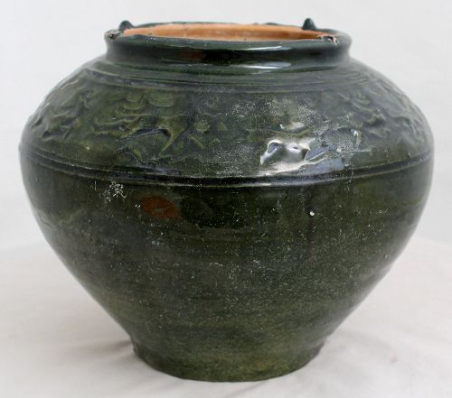 Large Chinese Han Lead Green Glaze Pottery Burial Jar Animal Forms