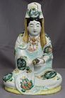 10.5" High Japanese Meiji Period Kutani Porcelain Seated Kannon Figure
