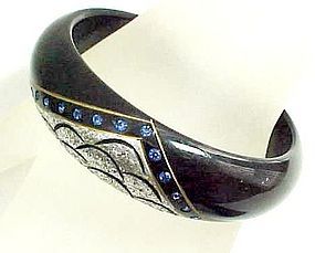 French Galalith Bangle with Glitter and Rhinestones