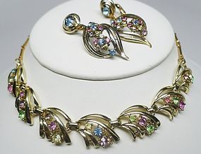 Coro Multicolored Rhinestone Necklace and Earring Set