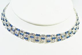 Blue and Clear Rhinestone Necklace with Baguettes