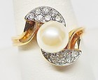 Faux Pearl and Rhinestone Cocktail Ring