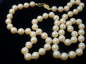 Creamy White Glass Pearl Necklace - Hand Knotted