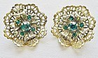 Lacey Gold Colored Earrings with Green Stones