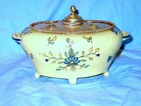 French Faience Yellow  Inkstand