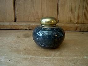 Black Marble Inkwell With A Brass Top