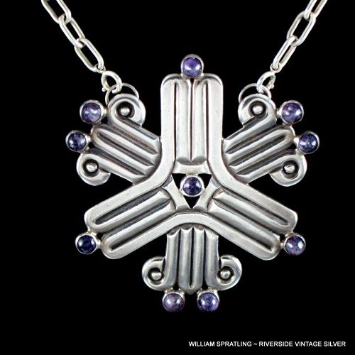 William SPRATLING Necklace ~ Amethyst & Silver Pendant or Pin