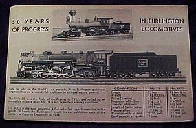 Burlington locomotives worlds fair expo postcard 1934