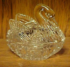 Clear glass swan covered dish