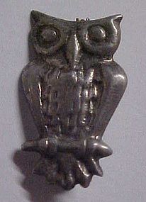 Vintage hand crafted solid silver owl pin