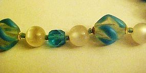 Vintage glass bead and moonglow choker blue colors