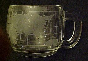 Vintage Nescafe glass coffee mug premiums world etched