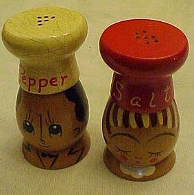 Salty and Peppy wood Chef salt and Pepper Shakers