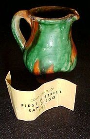 Souvenir miniature drip pottery pitcher San Diego 1952