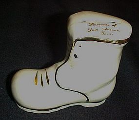 Vintage ceramic souvenir shoe bank from San Antonio TX