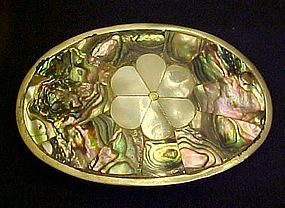 Vintage Mexico silver and abalone buckle flower center