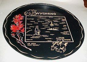 Black metal Wyoming State souvenier tray plate