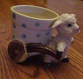 Vintage lamb or sheep pulling flower pot cart