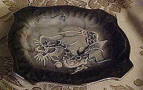 Vintage black and grey Dragonware ashtray gold trim