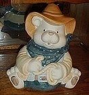 Ceramic Western Cowboy teddy bear cookie jar roping