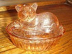 Vintage pink covered candy jar with cat Westmoreland