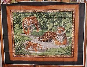 1 yd uncut fabric panel tiger family in jungle new old stock