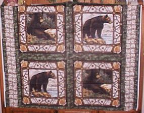 1 yd uncut fabric 4 block panel of Montana Black Bears new old stock