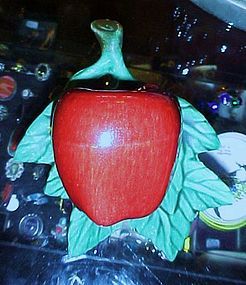 Vintage glazed ceramic red apple wall pocket