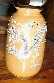 Vintage Nippon peach lustre dragonware vase with blue eyed dragon