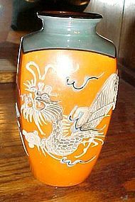 Amazing Nippon blue and orange lustre dragonware vase blue eyed dragon