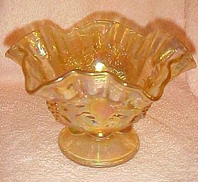 Westmoreland ruffled yellow carnival glass bowl paneled grape