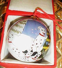 Reverse painted glass Christmas ornament Dalmations and puppies