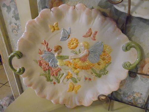 Dancing fairies, flowers and butterflies relief mold ceramic platter
